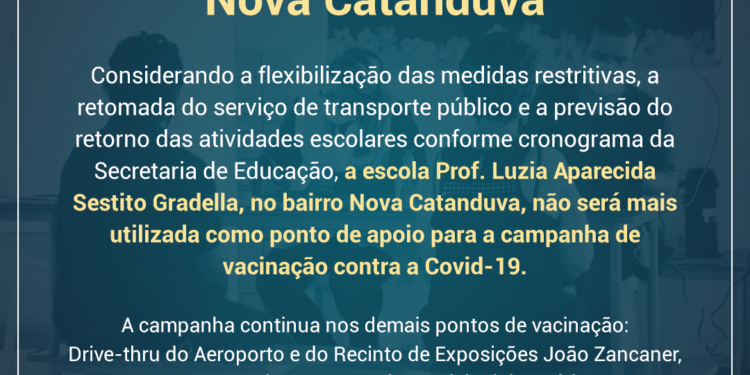 ATENÇÃO: Posto de Vacinação do Nova Catanduva é desativado